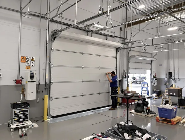 Commercial garage door repair being performed by Kendale Lakes Garage Door Repair expert in Kendale Lakes